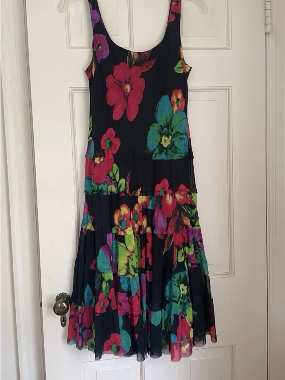 Jones New York Black Dress with Pink and Purple Floral Accents